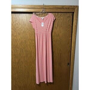 Motherhood Maternity Dress Striped Ribbed White & Pink Coral Dress Size S Small